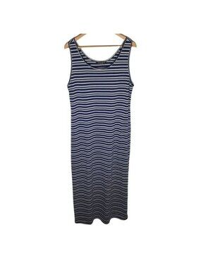 Dorothy Perkins Womens 14 Navy White Striped Sleeveless Maxi Dress
